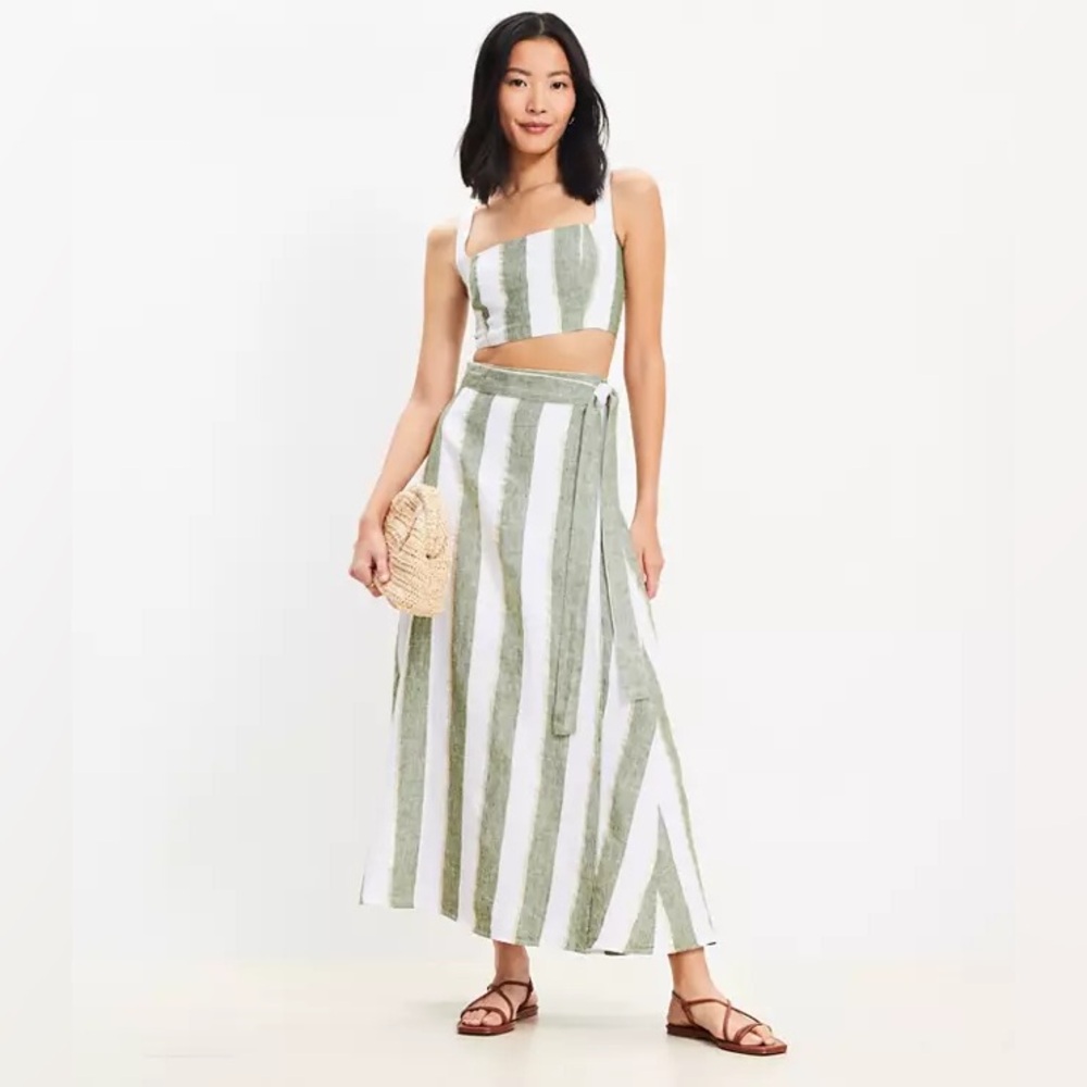 NWT Loft Beach Striped Linen Maxi Wrap Skirt, L